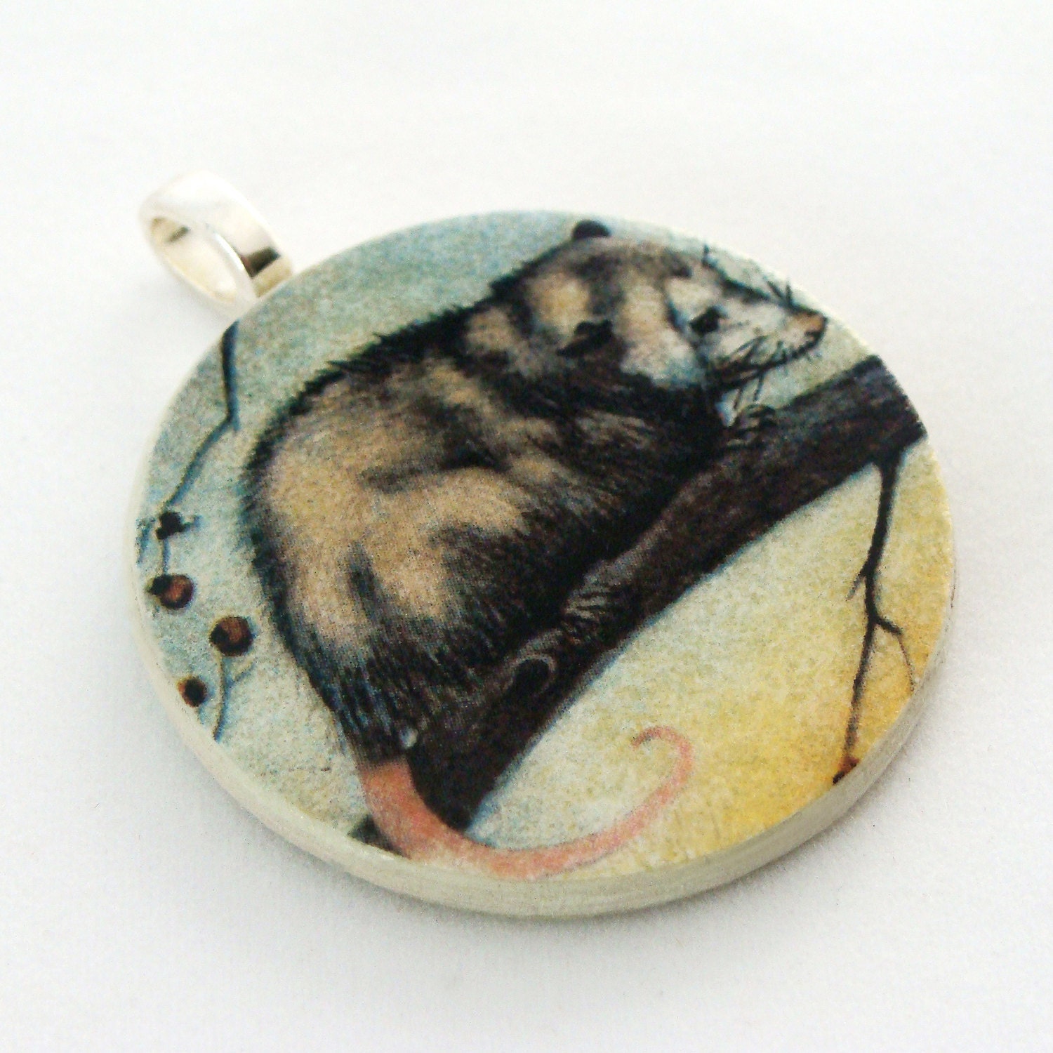 Pendant, Opossum, Handmade Decoupaged, FREE SHIPPING