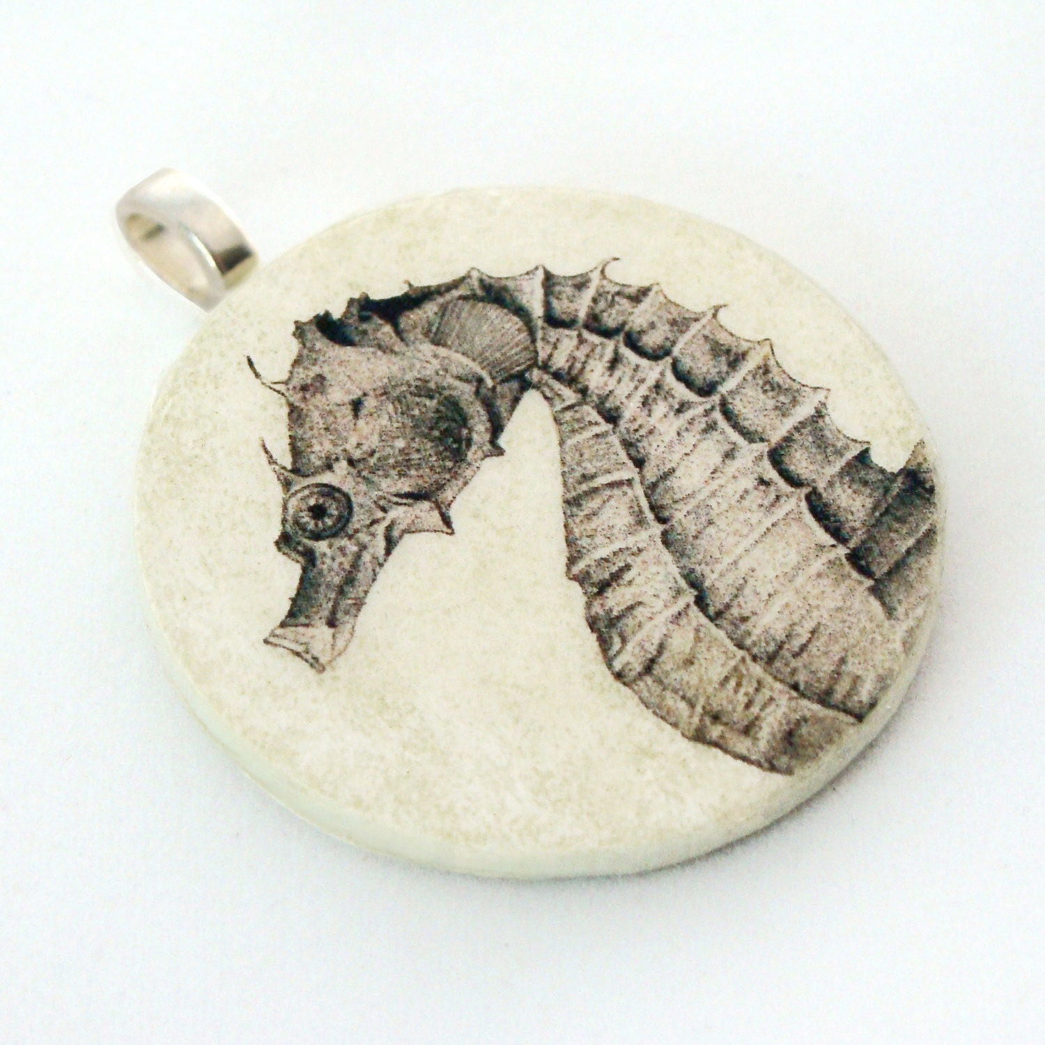 Pendant, Seahorse, Handmade Decoupaged, FREE SHIPPING
