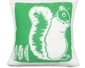 Decorative Pillow, Cushion, Teal, Squirrel, Cotton Bark Cloth, 20x20, Silk Screened