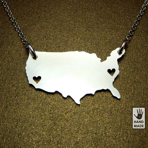 United States,sterling silver pendant, sterling silver chain, double hearts custom