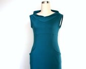 Womens clothing. Hooded dress. Jersey dress with pockets. Womens sleevless dress. Custom dress. Turquoise dress