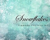 Etsy Shop Set, Premade Banner Set, Chic Store Set, Avatar, Vintage Grunge Aqua Turquoise Blue Holiday Snowflakes