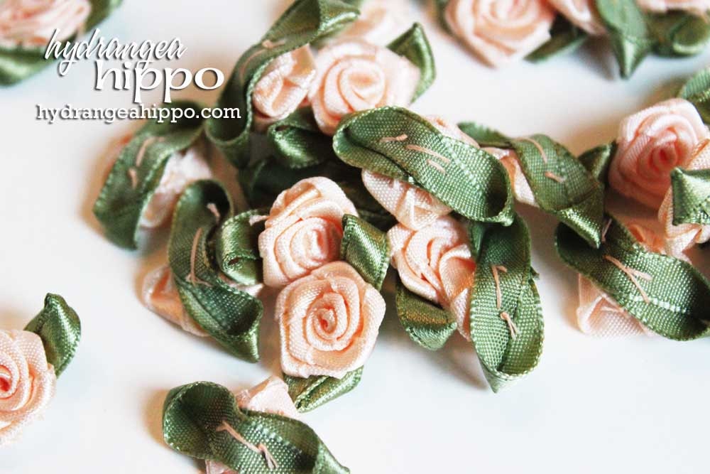 NEW  Sweet Peach Ribbon Roses -  24 pieces
