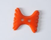 Large Bakelite Bright Orange Carved Bow Button - Vintage Sewing Ornament