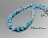 Angelite Statement Necklace Sterling Silver Light Blue Graduated Gemstone Chunky Beaded Necklace