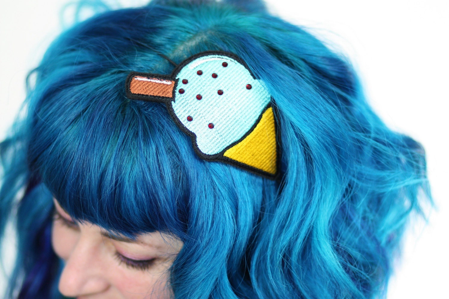 Ice Cream Headband, Turquoise with Red Rhinestone Sprinkles