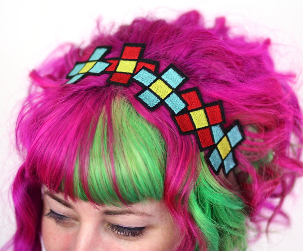 8 Bit Flowers Headband, Pixel Flowers, Various Colours