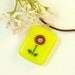 Fused Glass Pendant Necklace Brown Millefiori Flower on Lemon Yellow Glass