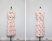 50s Egyptian Print Dress M/L