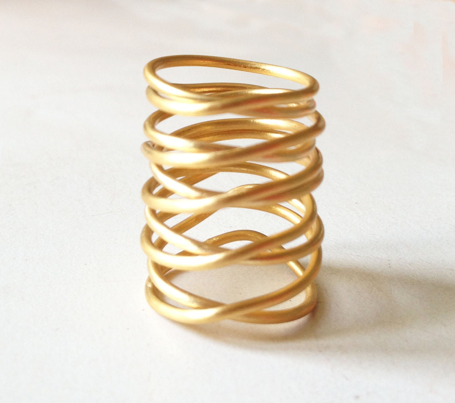 24K gold plated bronze armor ring - statement ring