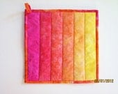 Quilted Potholder -- Ombre in Hand Dyed Shades of  Hot Pink to Bright Yellow
