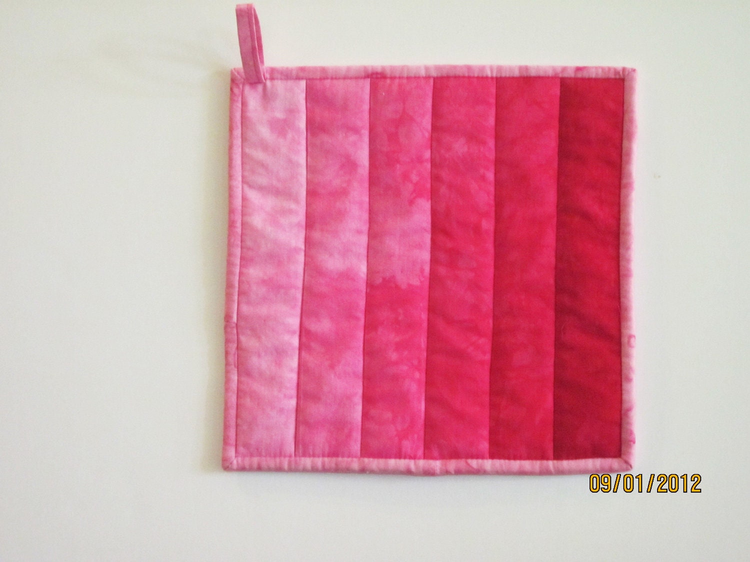 Quilted Potholder -- Ombre in Hand Dyed Shades of Hot Pink to Pale Pink