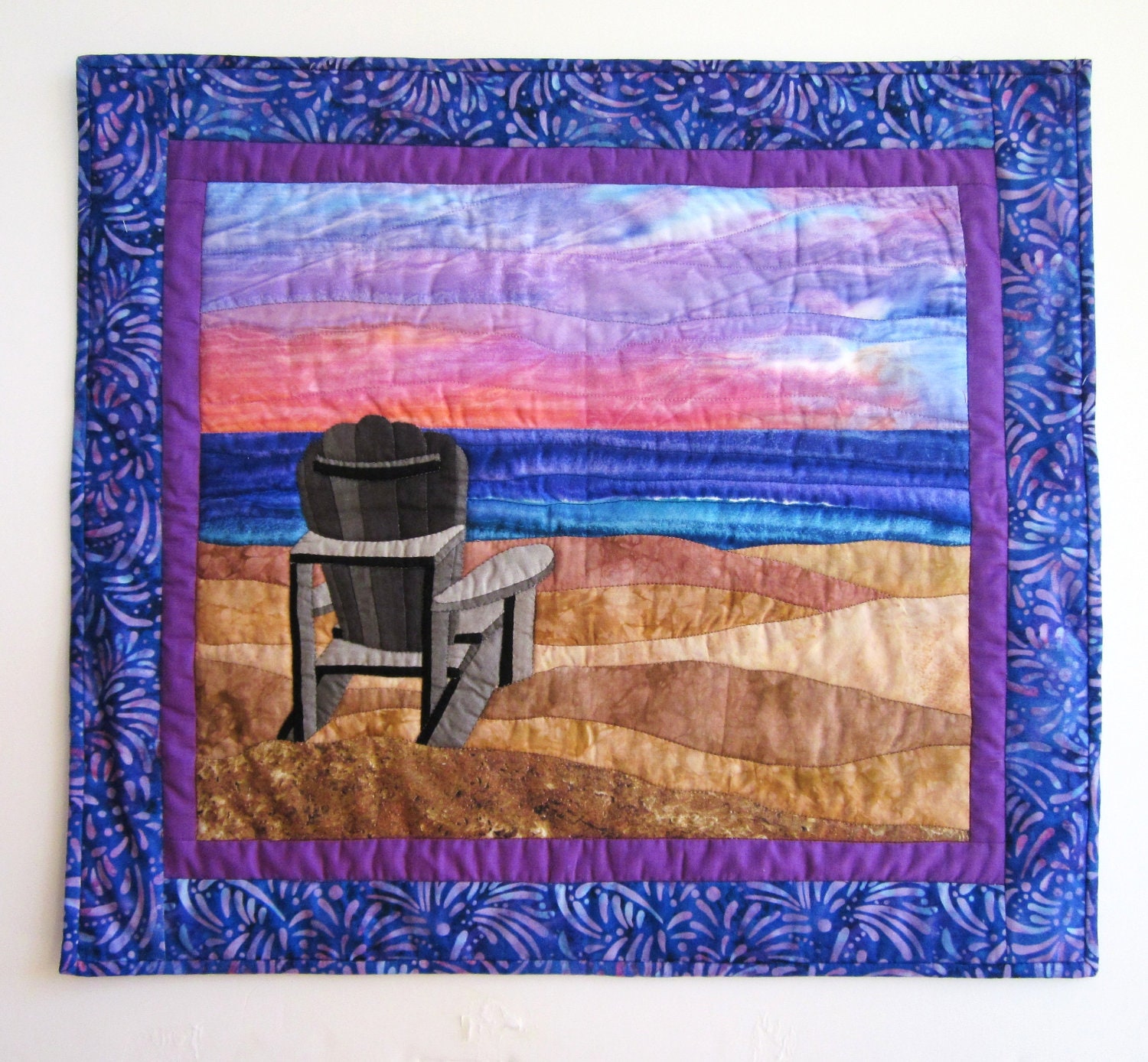 Quilted Wall Hanging Sunset Beach Scene -- Alzheimer's Awareness