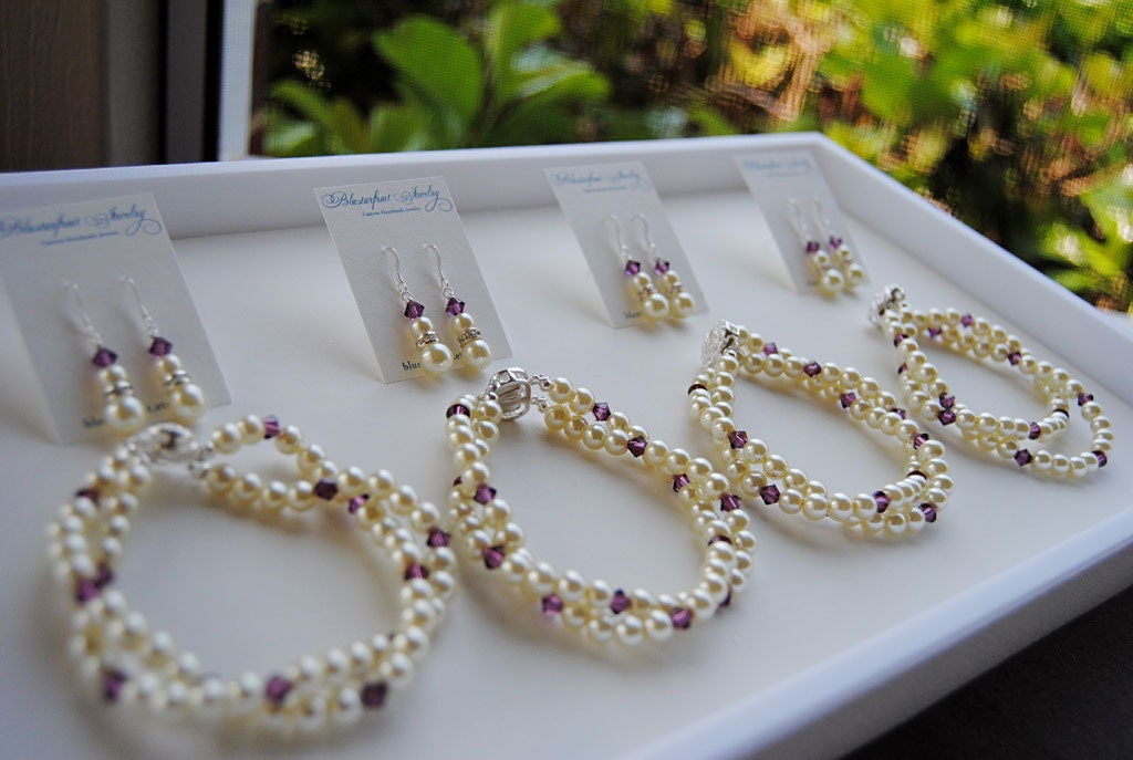 FOUR Bridesmaid Bracelet and Earring Sets