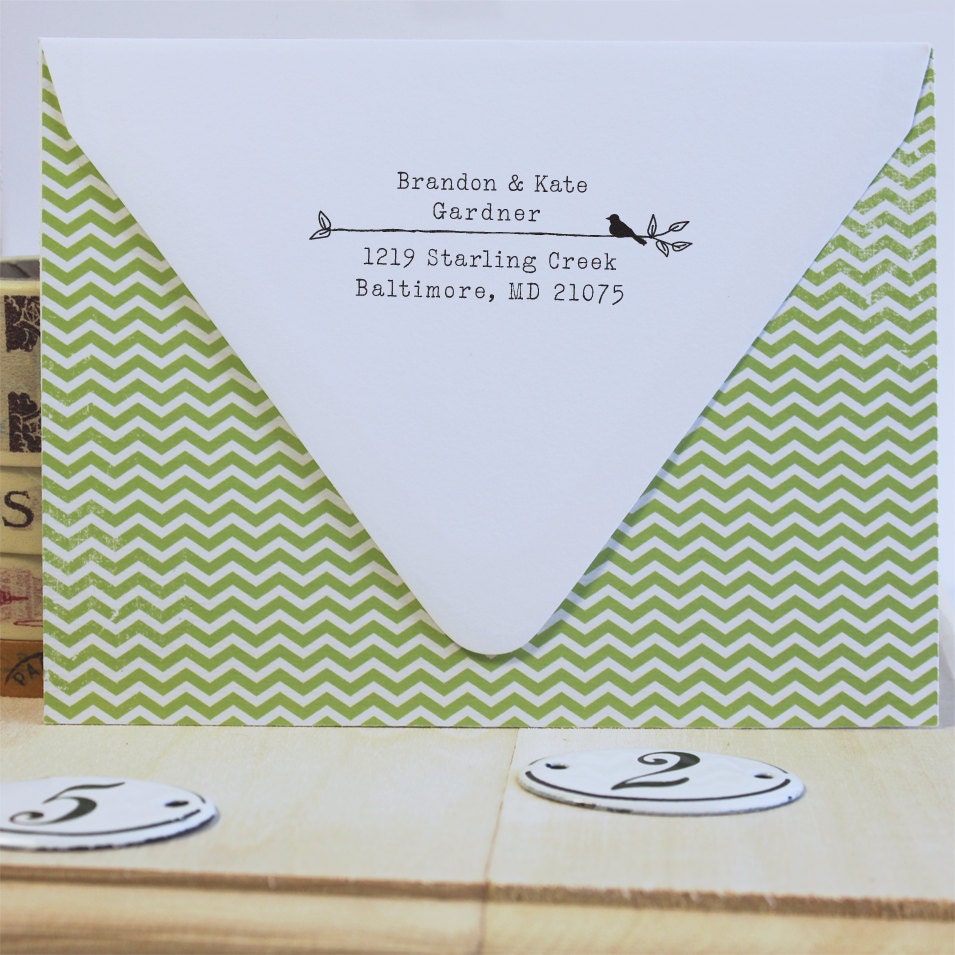 Custom Rubber Stamp - Eco Mount Address Stamp - Type & Bird