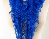 Elastic Cobalt Blue  Ruffle  Scarf..woman scarf-gift-long scarf-loop scarf