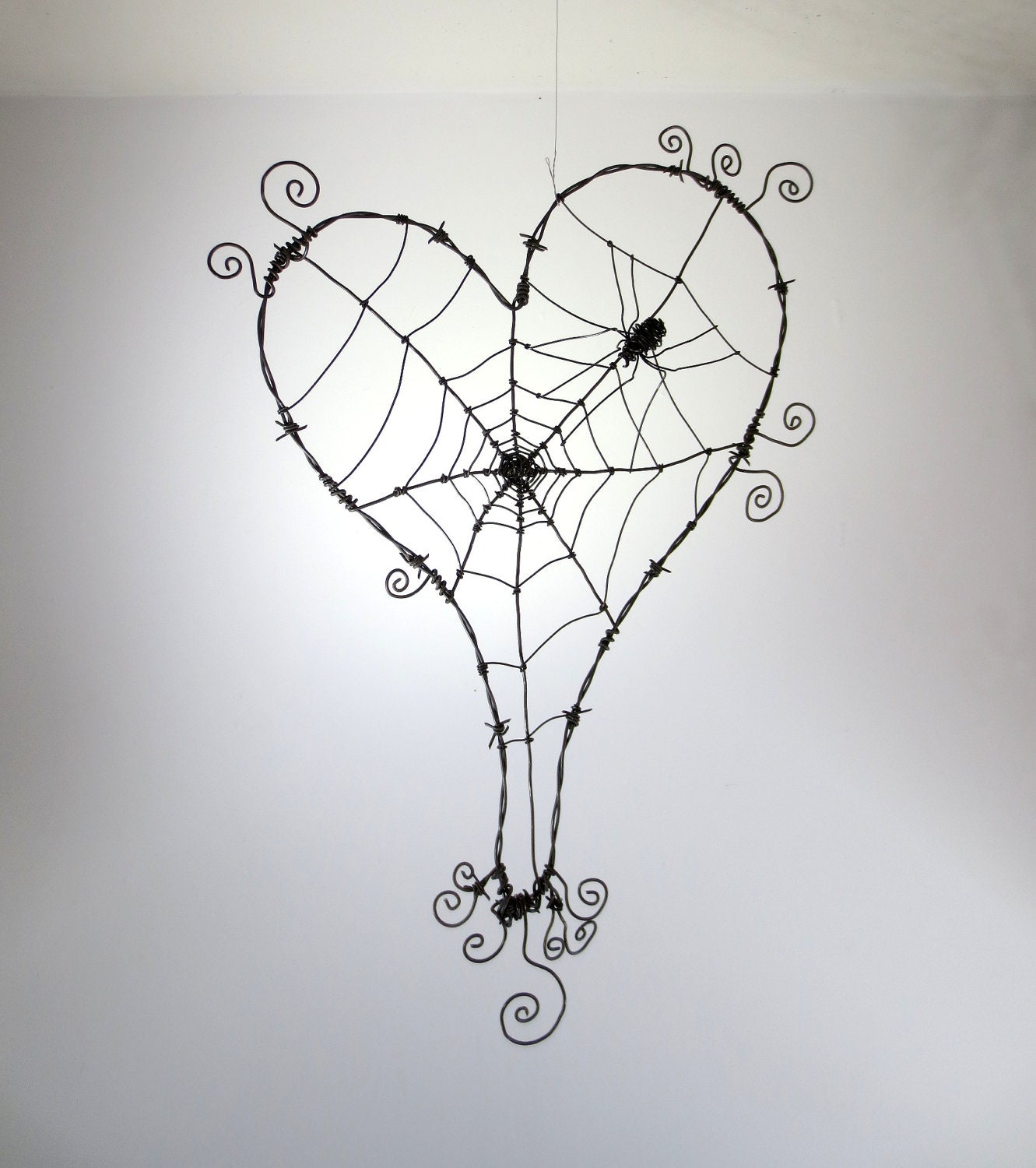 Wonky Barbed Wire Heart With Spider Web And Spider Made To Order