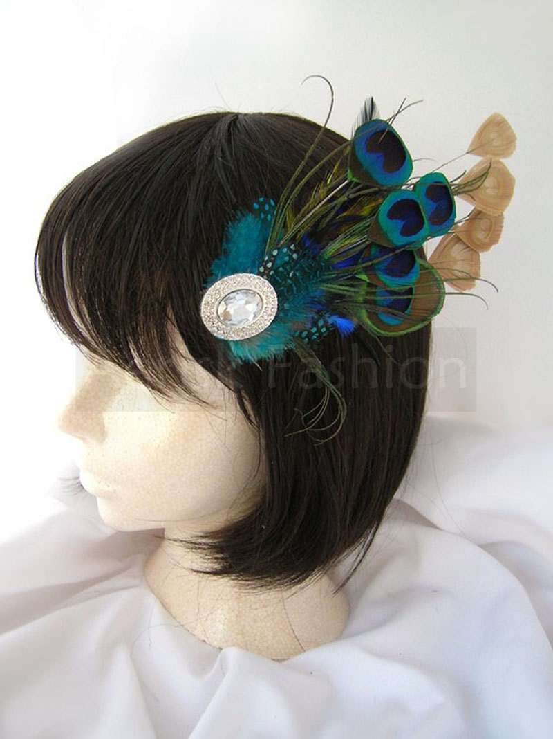 Peacock feather Cocktail feather fascinator hair clip - ARICIA design CHOOSE hair clip, headband, or comb