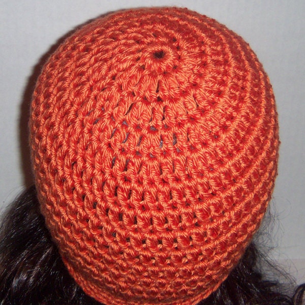 Crochet Beanie Hat Tangerine with Crochet Flower