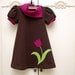 4T toddler dress, chocolate brown with magenta and lime green tulip applique, Ready to Ship, childrens clothing, fall dress