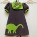 Dinosaur Dress, gray and green,  apatosaurus applique, Charcoal Gray, Lime Green,  childrens clothing, 2T, 3T, 4T, 5, 6, 7, 8, 10