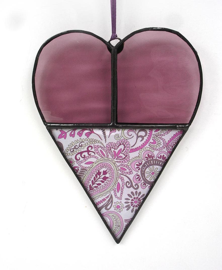 Paisley love heart suncatcher, stained glass lavender pink Spring home decor gift under 25
