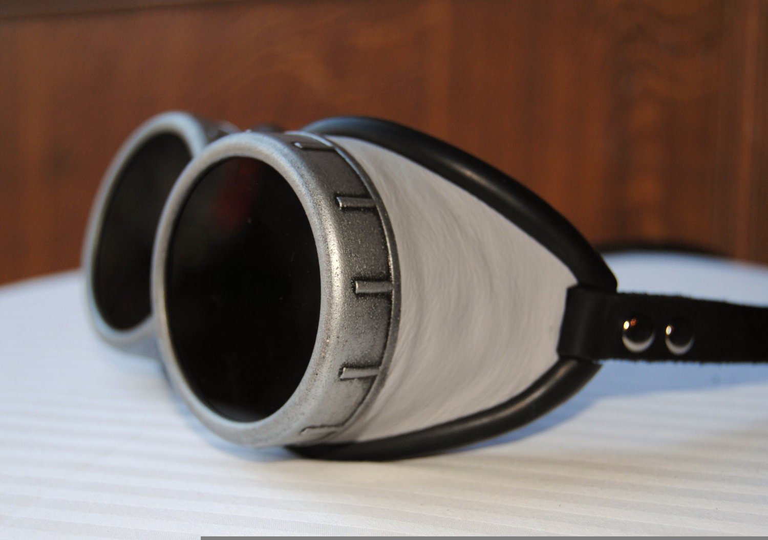 Light grey steampunk goggles