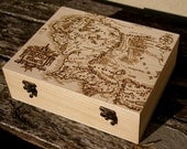 Lord of the Rings Middle Earth map woodburned box