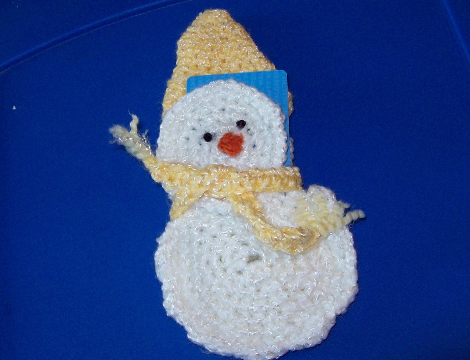 Snowman Gift Card Holder, Yellow Hat & Fringed Scarf