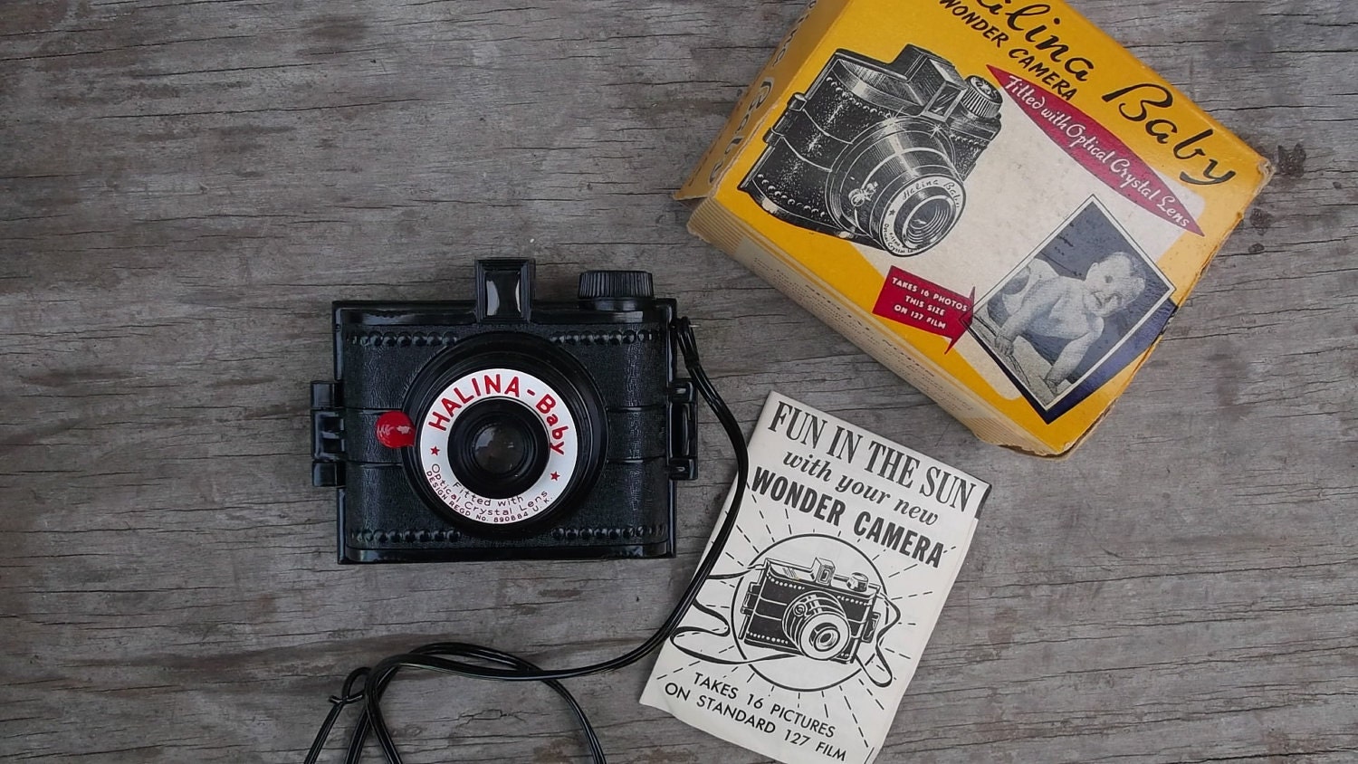 vintage 50s Halina Baby Camera in box with Manual
