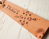 Leather bookmark - Compass Rose  - Custom Name stamped, tooled, stained with turquoise