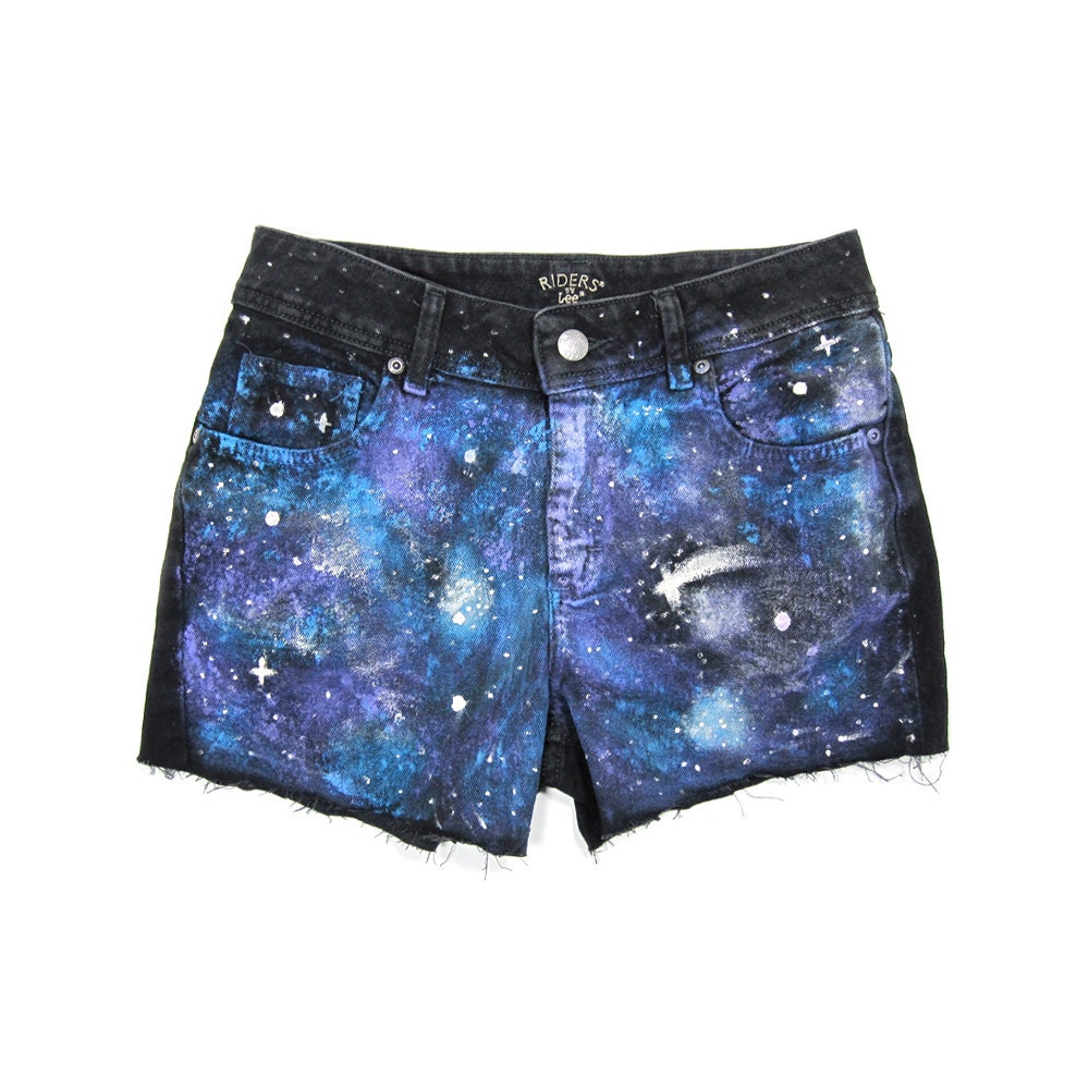 Galaxy Shorts / High Waisted Denim Shorts Cut Offs / 29 Waist / Hipster Urban Outfitters Style