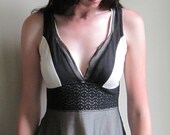 Boho lace dress - deep v-neck with empire waist and sheer silk chiffon - medium