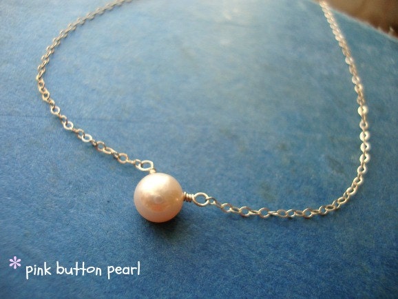 very sweet pink pearl pendant- tiny and pretty freshwater pearl - choose 14k gold filled or sterling silver chain - simple jewelry