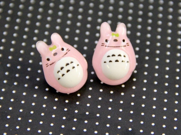 Pink Totoro Earring Posts