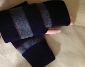 Felted navy blue  Fingerless Gloves for men light blue two blue tone best Wool felt high quality wool  wrist warmer gloves for men