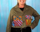 Olive Green hand painted Short Jacket