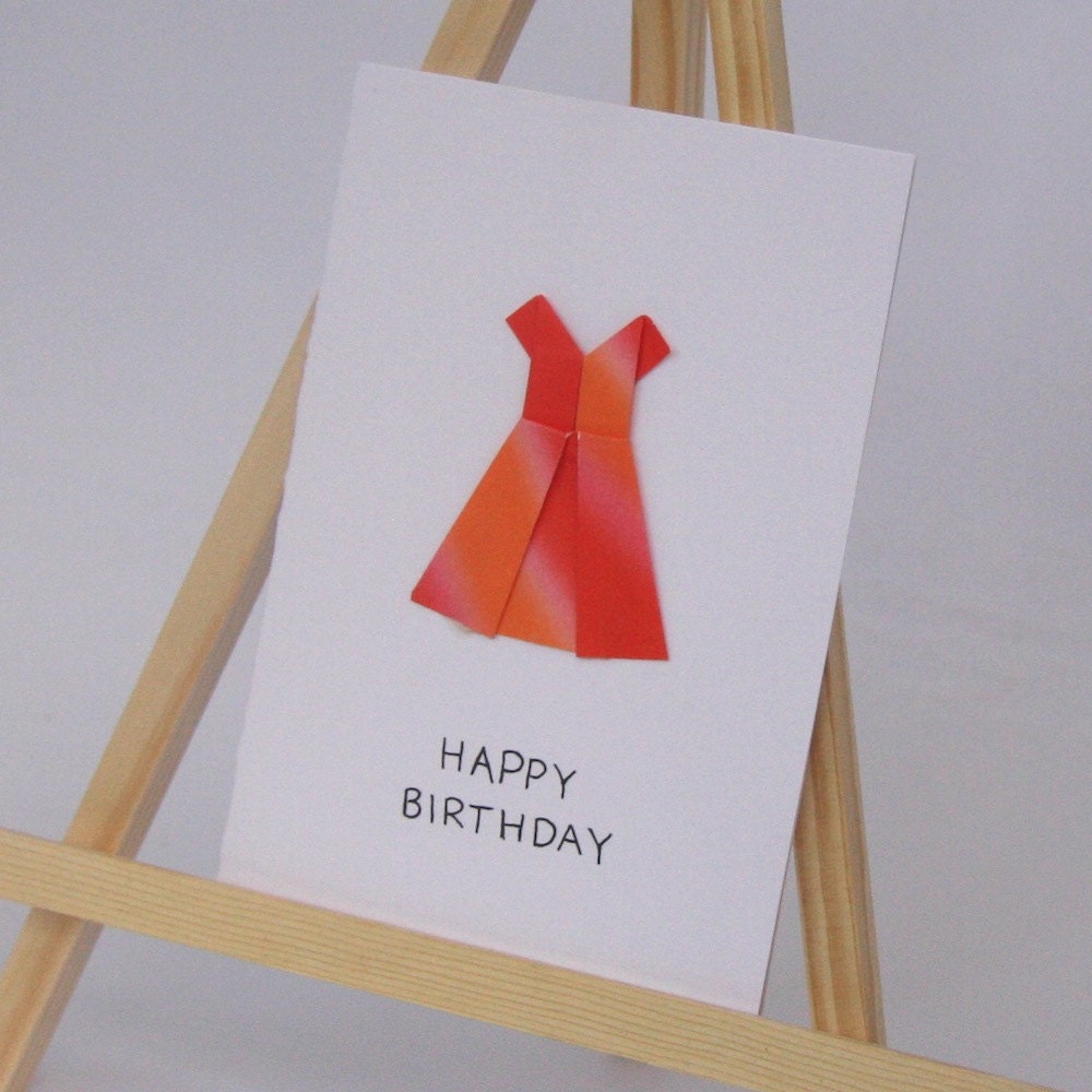 Origami Card - Party Dress - Happy Birthday C6 Size