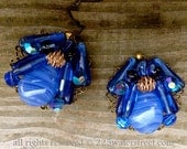 Gorgeous Vintage 1960's Bluer than Blue Iridescent Bead and Stone Clip On Earrings