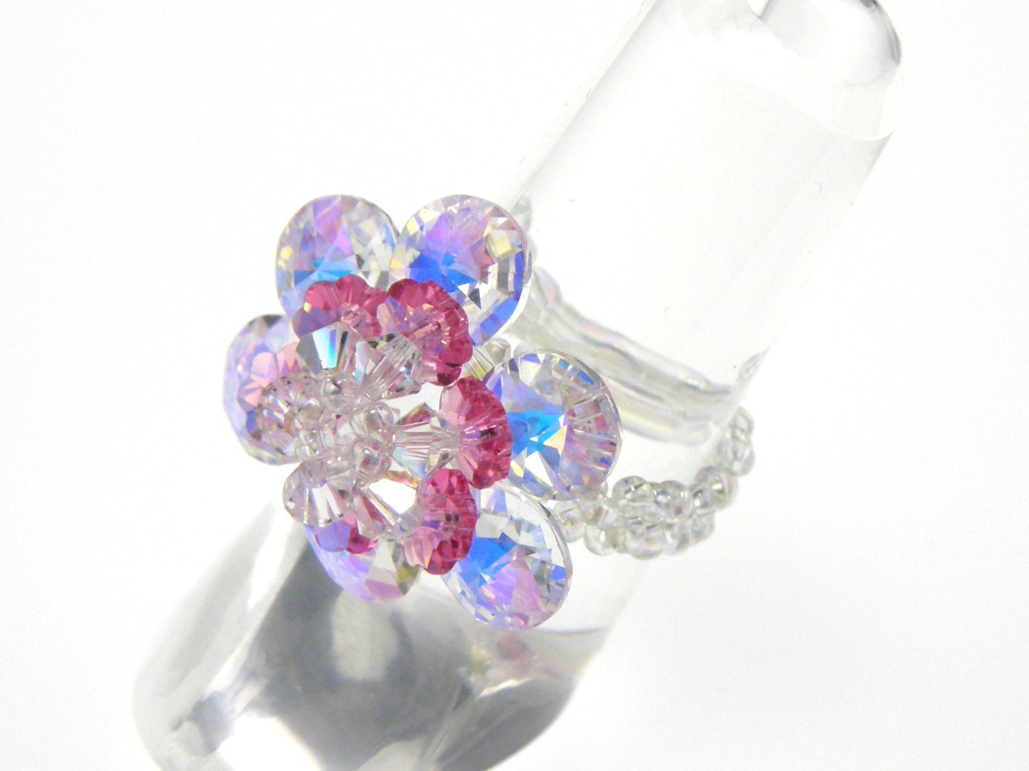 Pink Swarovski Flower Ring