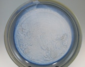Blue Stoneware Platter with Paisley Imprints