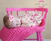 Newborn Photography Prop Chunky baby blanket photo prop blanket bucket basket bowl Pink basket filler
