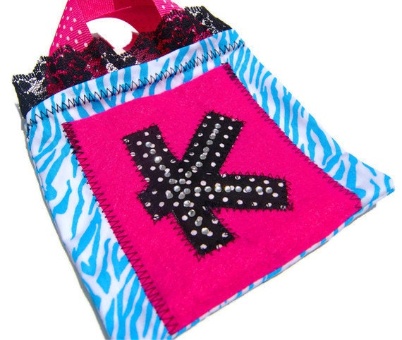 Zebra Print Birthday Sleepover Party Personalized Goody Treat Loot Bag Girls Kids Children - Pick Your Fabric and Initial