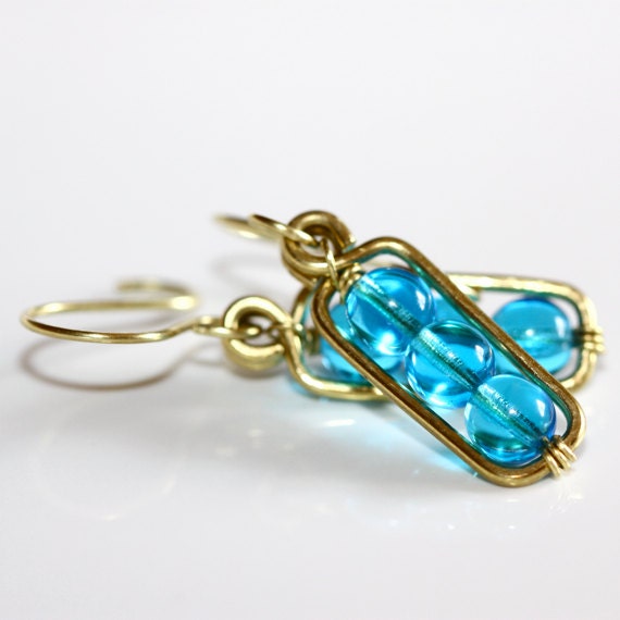 Aqua Blue Glass Earrings - 'Toll Booth Storm'