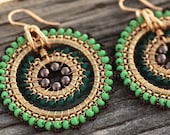 SALE - Full Bloom Earrings - Peacock - Jewelry, Statement Earrings, Beadwork, Dangle, Drop, Hoop Earrings, Cocktail, Weddings