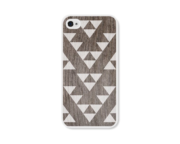 Geometric iPhone 4 Case - Plastic iPhone 4s Case - Triangle Wood Tribal Southwest iPhone Case Skin - White Brown Cell Phone For Him