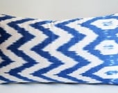 Sukan / Original Silk ikat Pillow Cover - accent pillow - lumbar pillow cover - ikat throw pillow - Blue Navy Blue White
