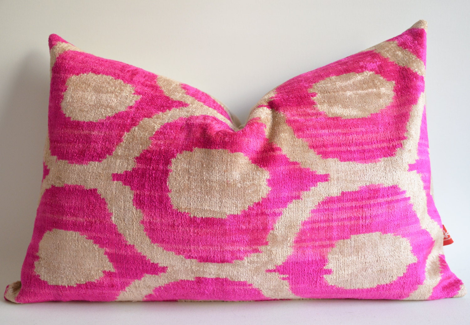 Sukan / Silk Velvet Ikat Pillow Covers - Lumbar pillow covers - Throw pillows - Decorative pillow covers - Pink Beige