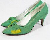 Vintage 1940's Vintage Frank More Green silk Heels