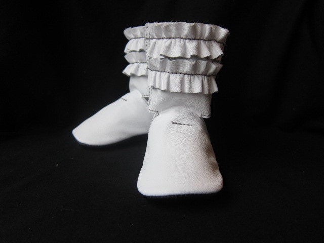 Baby Boots Soft Sole Shoes Ruffled Boot White Leather